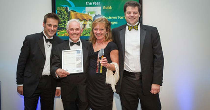 Group shot of some of the Bosinver team members receiving an award at the Cornwall Tourism Awards