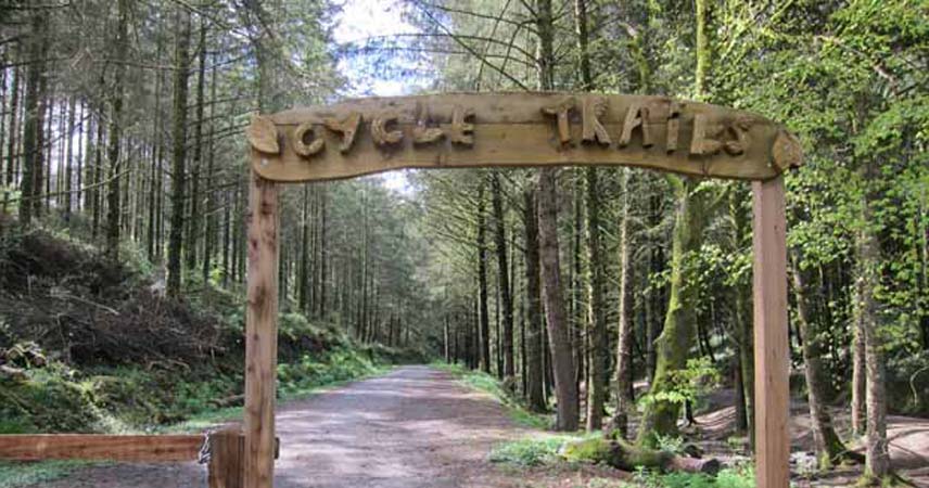 Entrance to the cycle trails at Cardinham Woods in Cornwall.