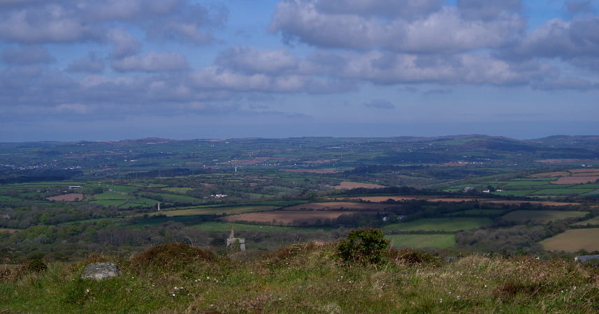 Scenic view of the Cornish countryside stretching out for miles.