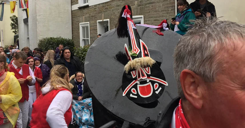 Members of the public taking part in the Obby Oss Festival parade.