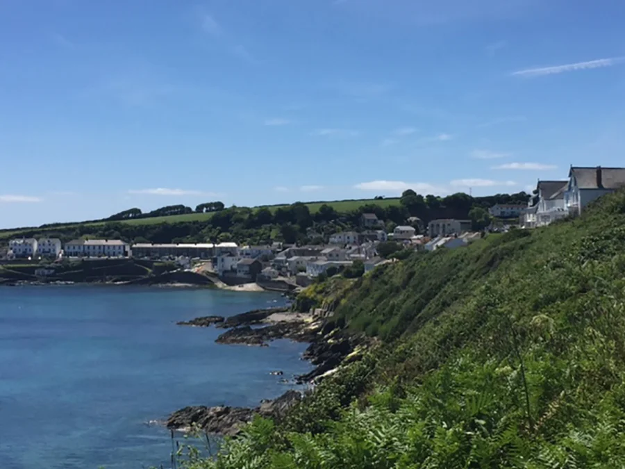 View of the Cornish coast during a walk to Porth beach.