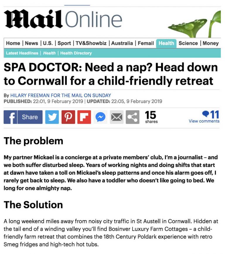 MailOnline article recommending a Bosinver holiday for your health.