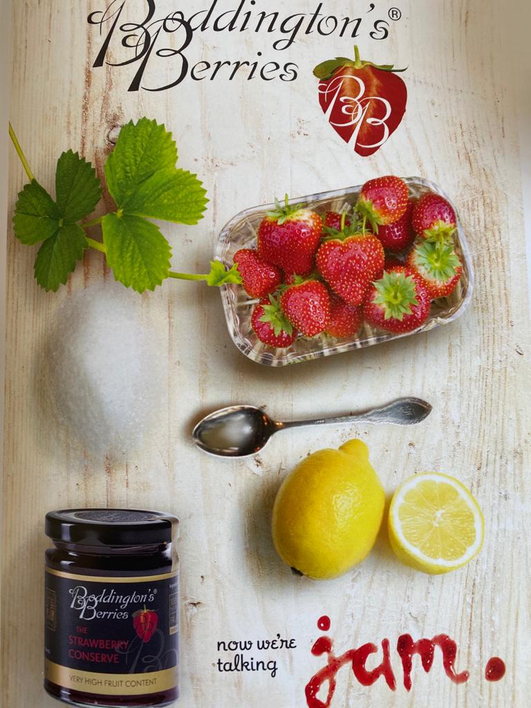 Boddington's strawberry jam is mad e with no additives, just lemon and sugar