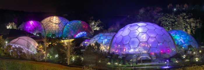 Biomes lit up for Christmas at The Eden Project