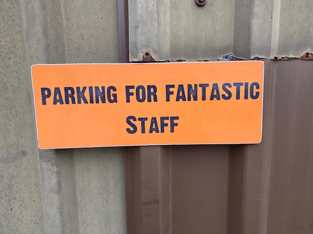 Parking for Fantastic Staff sign