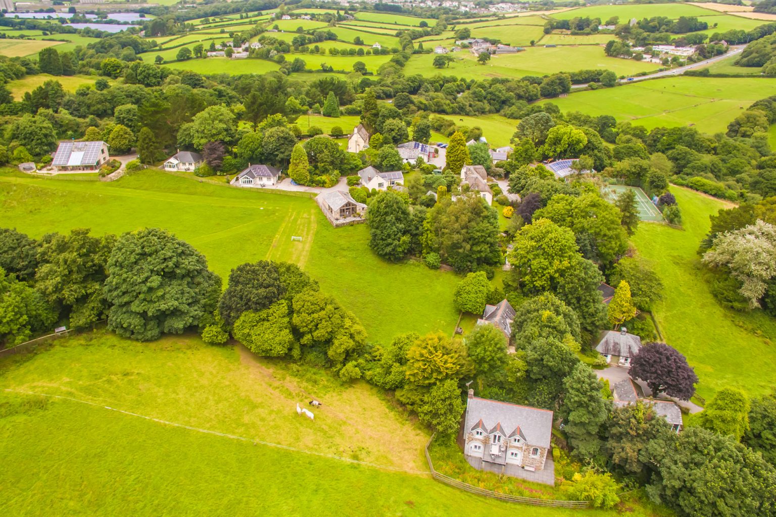Aerial shot of Bosinver in Cornwall showing the whole site