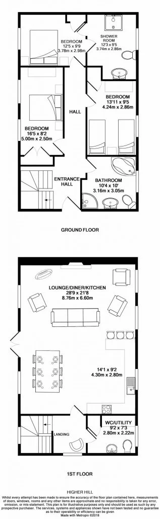 Detailed drawing of the floorplan at Higher Hill at Bosinver.